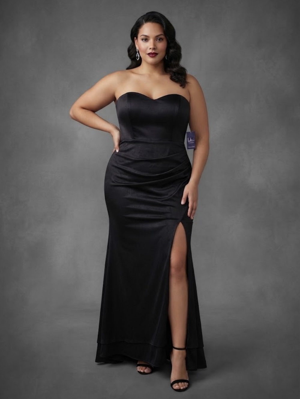 La divine by Cinderella Divine Strapless Black Ruched Evening Gown Size 3XL NWT
